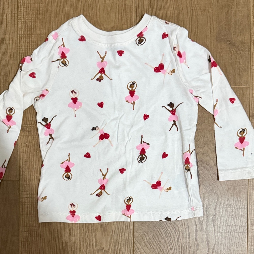 Old Navy Kids Long Sleeve Shirt - Pink & White Ballet Print Valentines